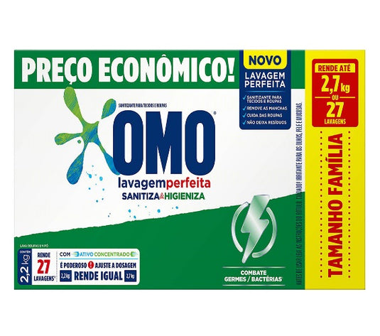 Lava Roupas Em Pó Omo Lavagem Perfeita Sanitiza & Higieniza Caixa 2,2kg Tamanho Família