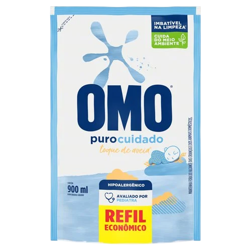 Lava Roupas Líquido Omo Puro Cuidado Sachê Refil Econômico 900ml